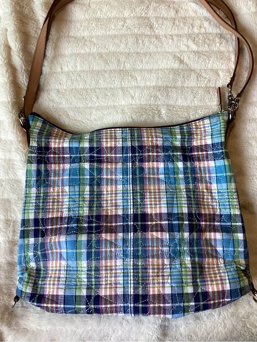 Tommy Hilfiger Plaid Shoulder Hobo Bag in Blue, Green, Brown
